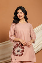 Dusty Rose Bloom Co-ord Set with hand-painted floral motifs