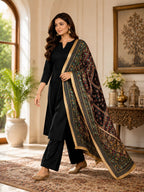 Black Multicolour Printed Ethnic Dupatta for Women