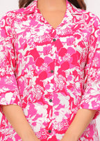 Pink Cotton Printed A Line Cord Set for Women