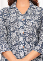 Dark Grey Cotton Printed A Line Cord Set for Women