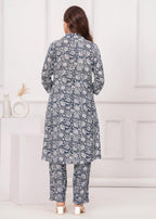 Dark Grey Cotton Printed A Line Cord Set for Women