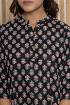 Mandarin Collar Black Straight Short Kurti