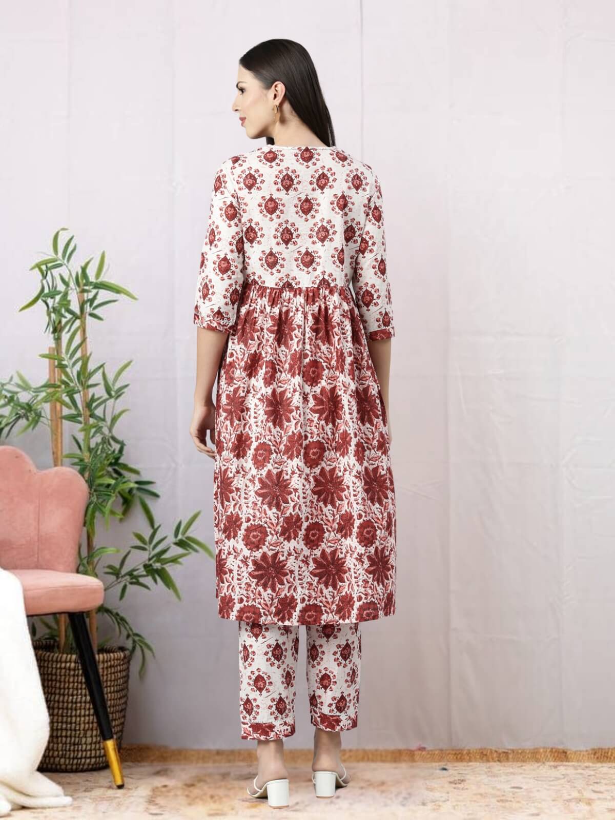 Maroon Abstract Print Kurti Set With Pant