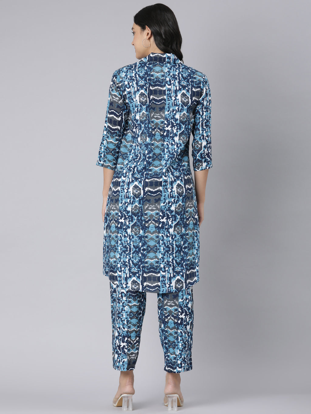 Azure Abstract Printed Co-ord Set with Shirt Collar
