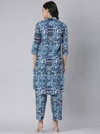 Azure Abstract Printed Co-ord Set with Shirt Collar