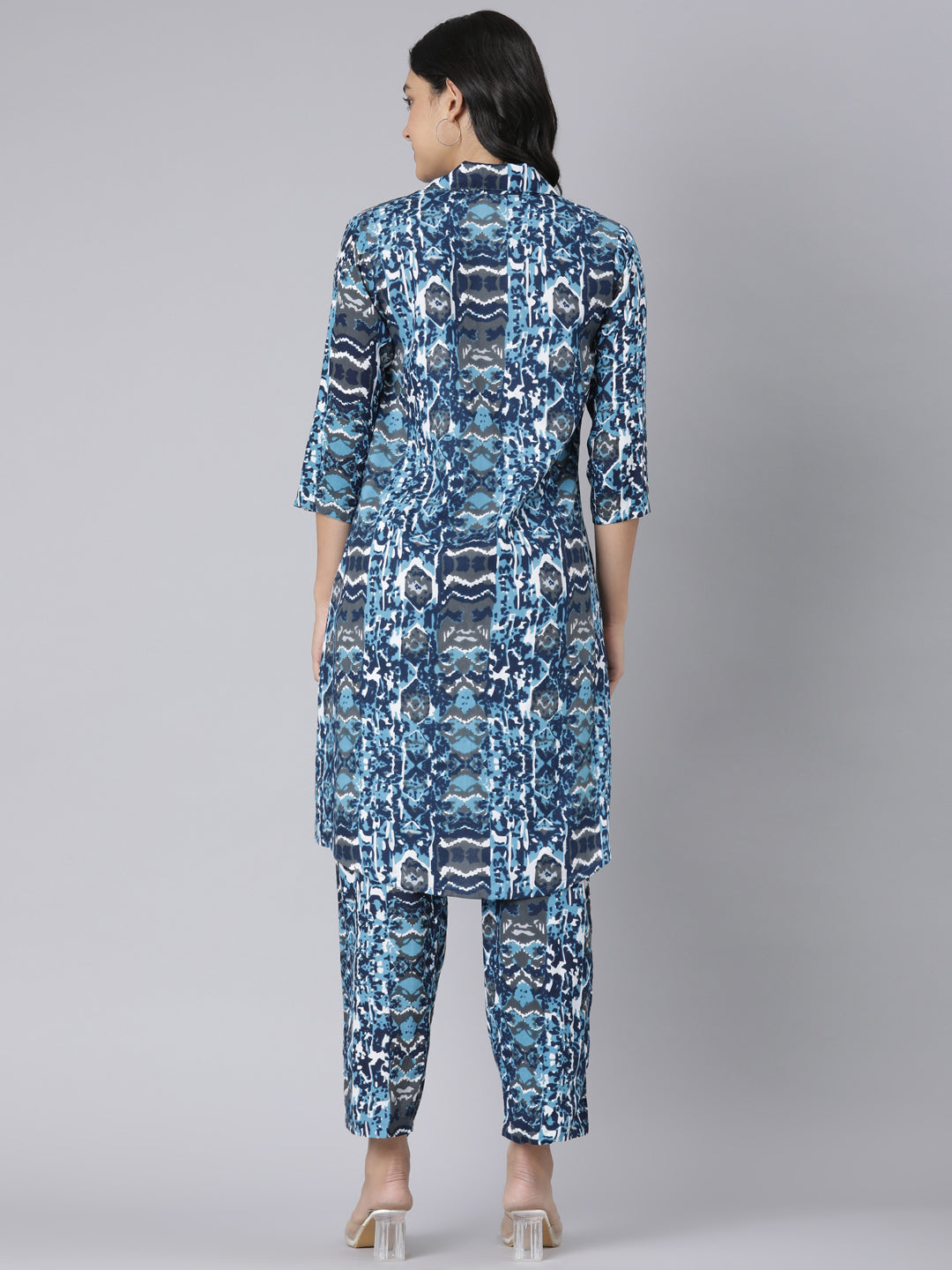 Azure Abstract Printed Co-ord Set with Shirt Collar