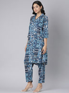 Azure Abstract Printed Co-ord Set with Shirt Collar