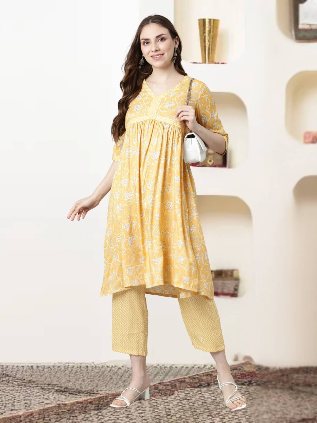 YELLOW PRINTED KURTI SETS