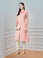Pastel Pink Kurta with Long Pointed Collar & False Button