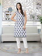 Pure Cotton Kurti with V-Neck & Elegant Lace Detailing