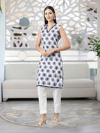 Pure Cotton Kurti with V-Neck & Elegant Lace Detailing