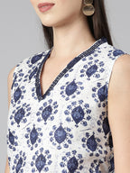 Pure Cotton Kurti with V-Neck & Elegant Lace Detailing