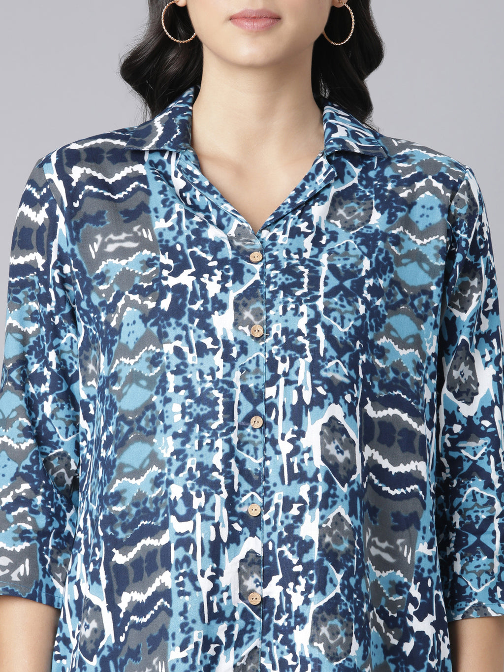 Azure Abstract Printed Co-ord Set with Shirt Collar