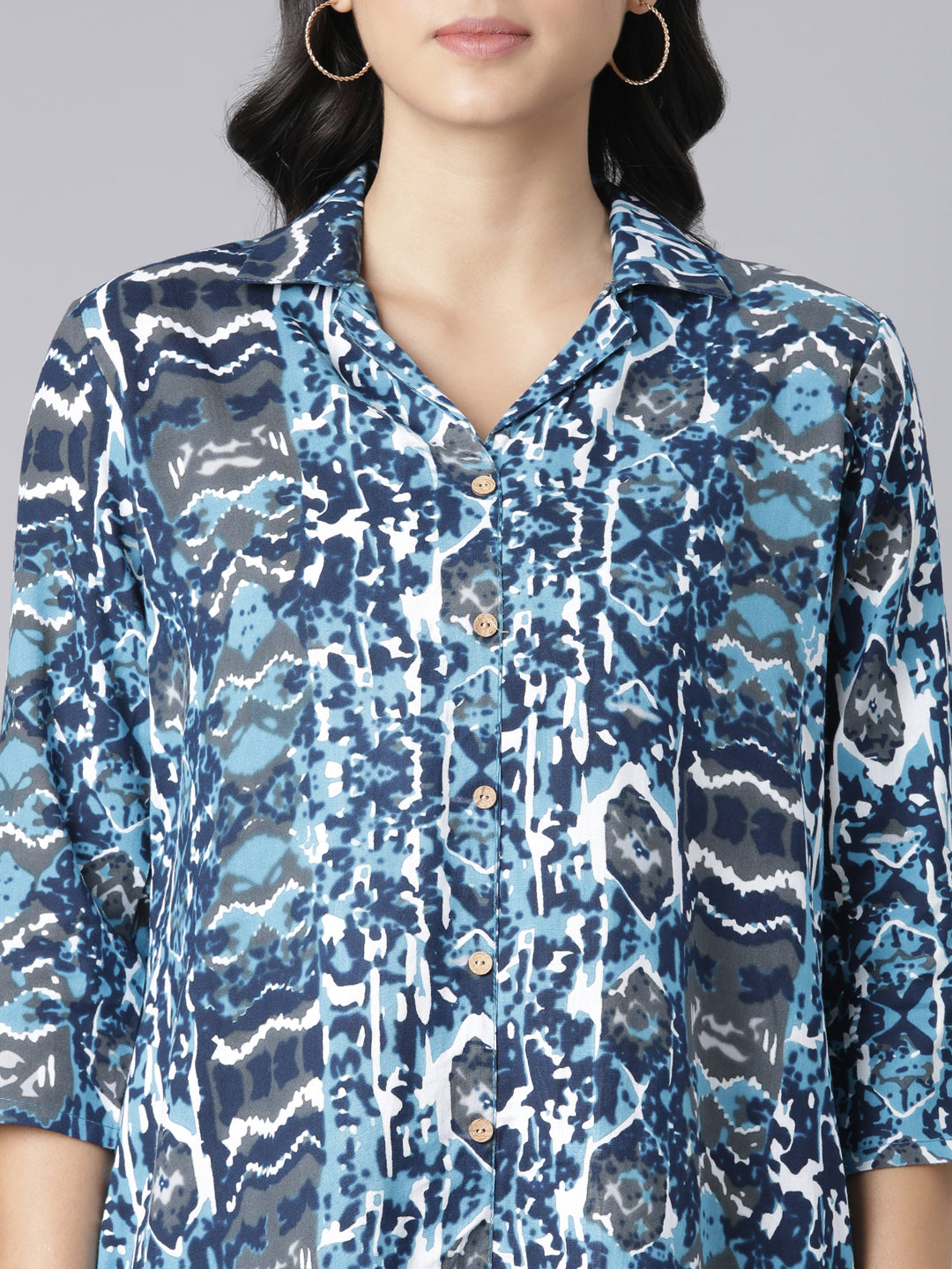 Azure Abstract Printed Co-ord Set with Shirt Collar