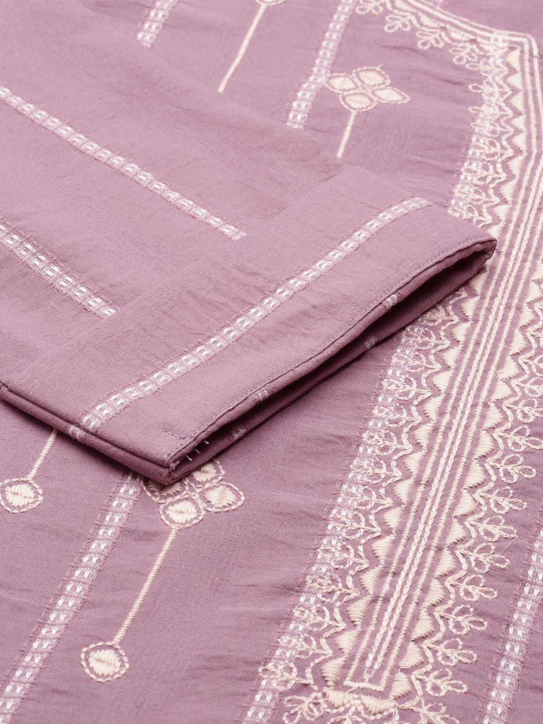 closeup image of samhitas Lavender Embroidered Chikan kurti