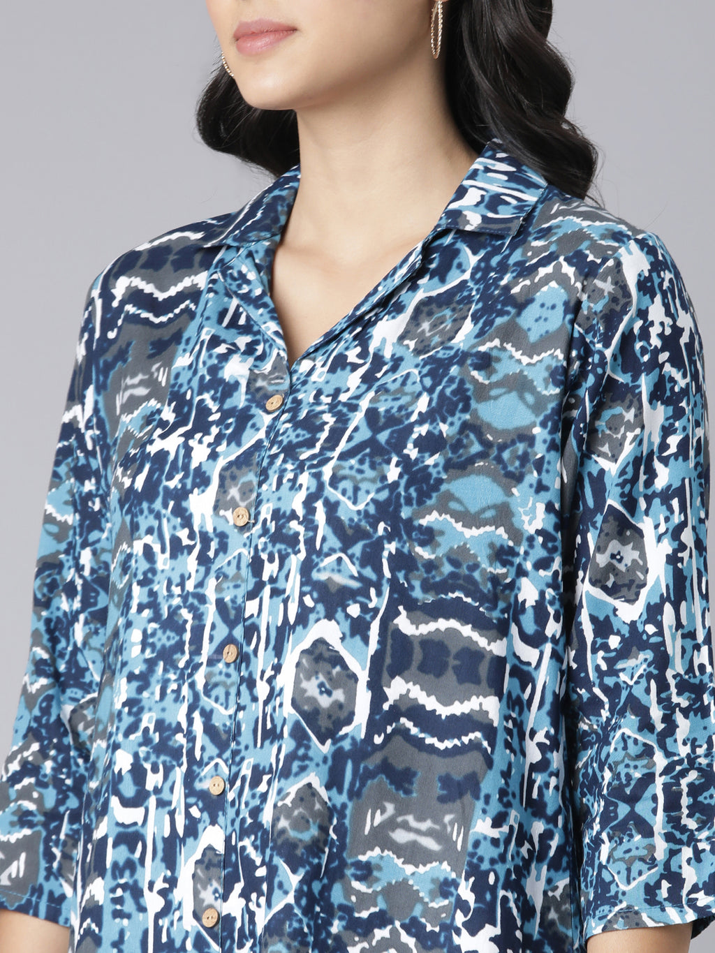 Azure Abstract Printed Co-ord Set with Shirt Collar