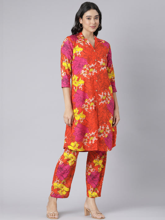 Tropical Bloom Printed Red Co-ord Set